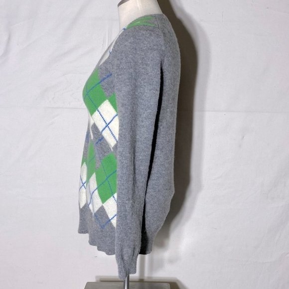 GAP Grey White Green Argyle Lambswool Knit V Neck Sweater S - Picture 3 of 11